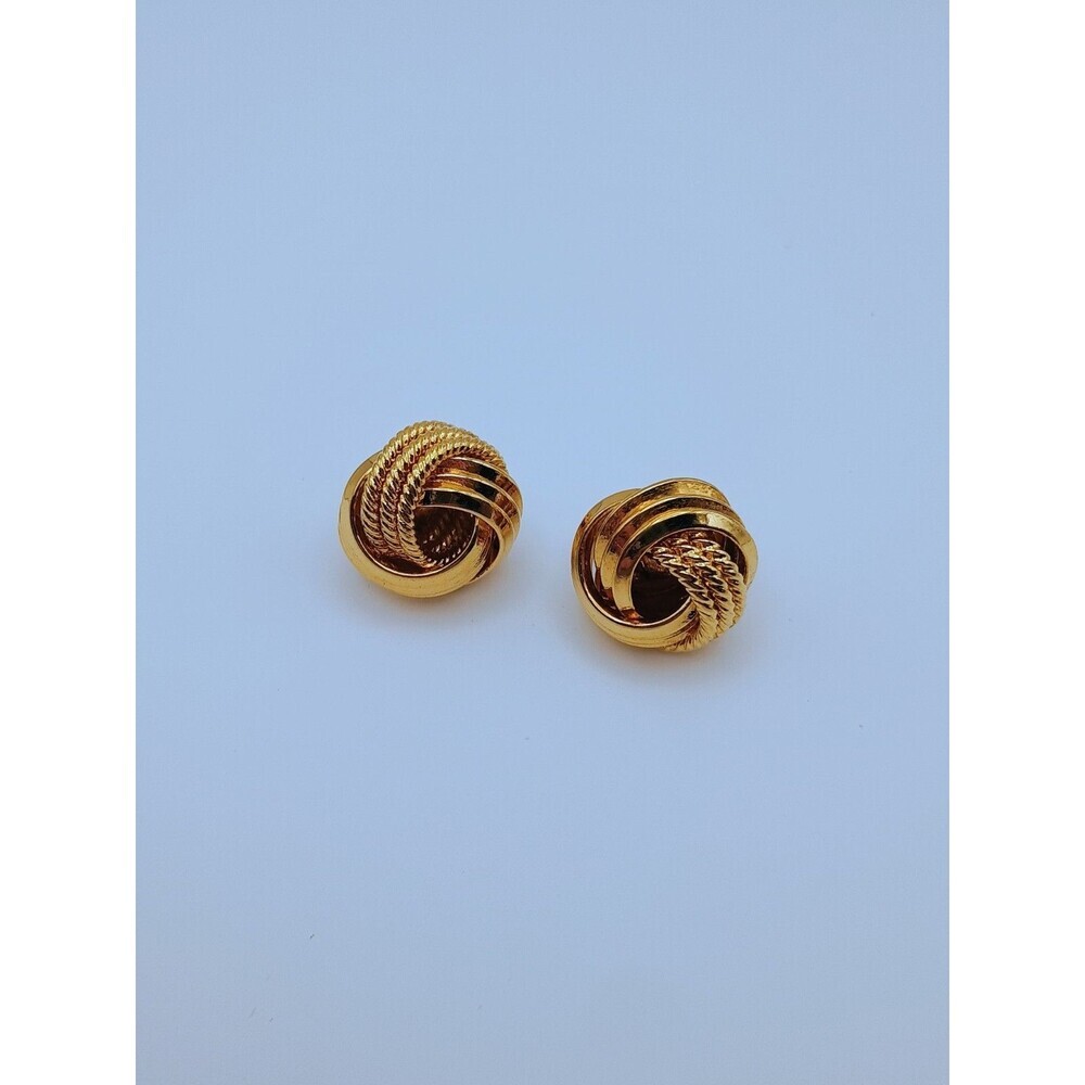 Vintage Monet Gold Tone Textured Love Knot Stud Earrings